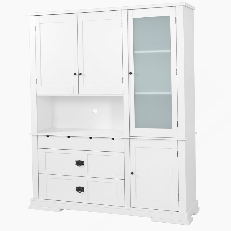 Armoire décorative autoportante, garde-manger avec tiroirs et tablettes réglables, Blanc