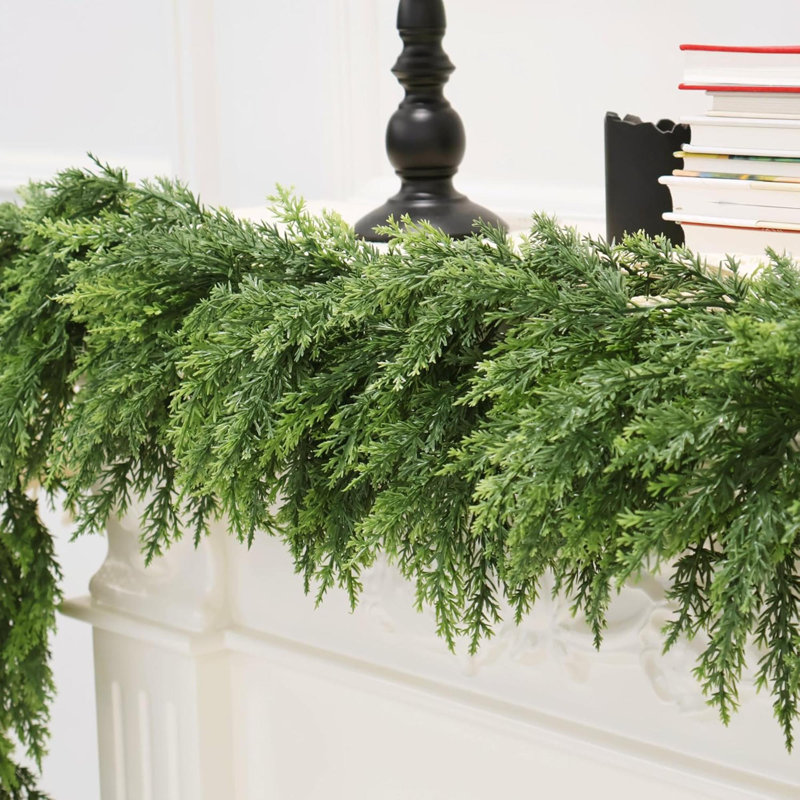 Christmas Cedar Garland Artificial Realistic  Faux Real Touch Winter Pine Garland For Mantle Fireplace Wall Table Indoor Outdoor Decoraiton