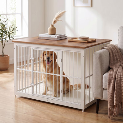 Meuble de caisse pour chien 48 po en bois, chenil moderne avec portes doubles et plateau amovible, table de bout pour cage pour animaux de taille moyenne et grande