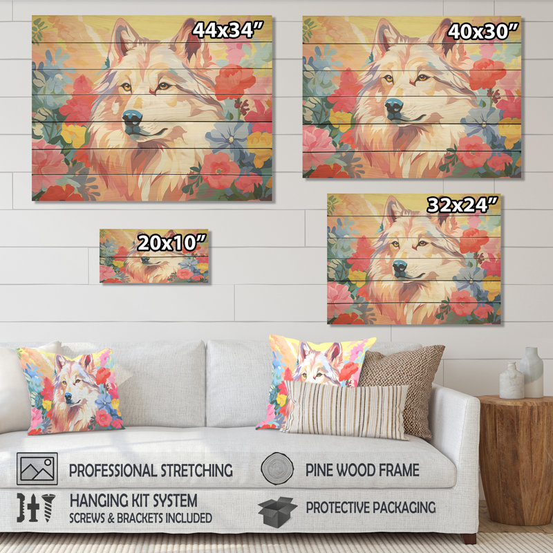 Impressionniste loup coloré impressionniste III - Animal loup sur bois, H 30 po x l 40 po