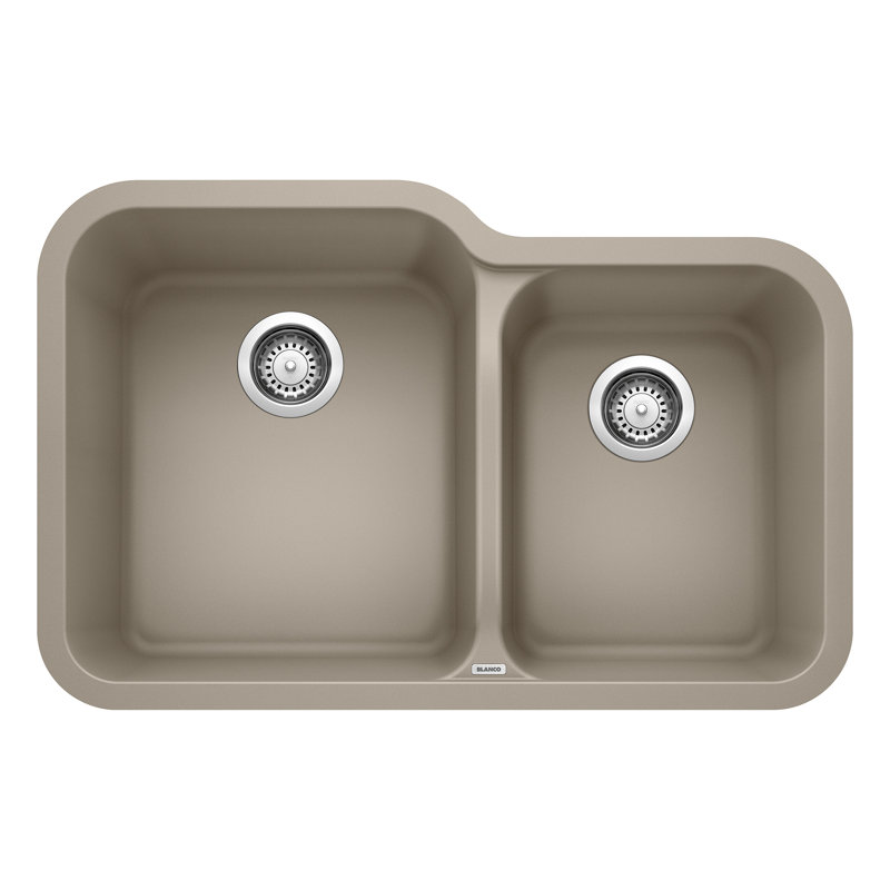 Évier de cuisine à double cuve en granite avec crépines à panier encastrable L 31 po x l 20 po Vision, Truffe
