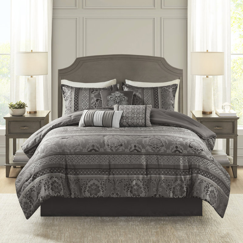 Édredon de luxe gris très grand - literie 7 pièces