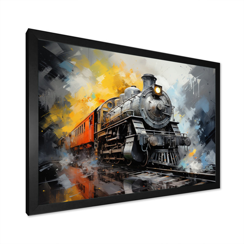 «Yellow Gray Train Translucent Rhythms» sur impression sur toile, H 12 po x l 20 po x P 1 po, Cadre photo noir