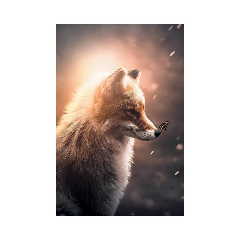 First Fox & Butterfly by Zenja Gammer - Print on Canvas, 20.32 cm H x 30.48 cm W, Wrapped Canvas