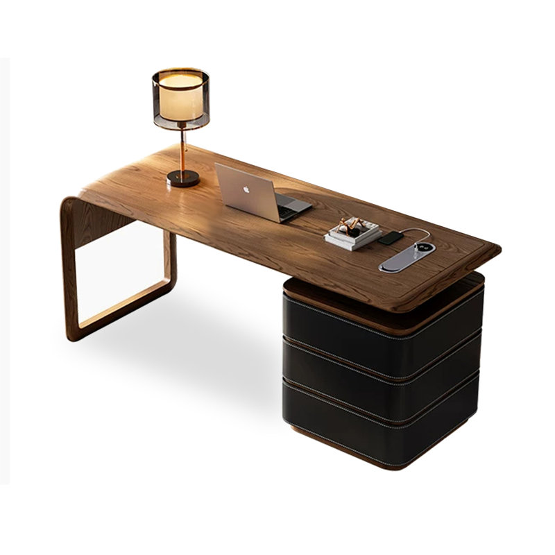 Bureau rectangulaire à 3 tiroirs en bois massif et manufacturé brun et noir, Noir, H 29,53 po x l 55,12 po x P 27,56 po