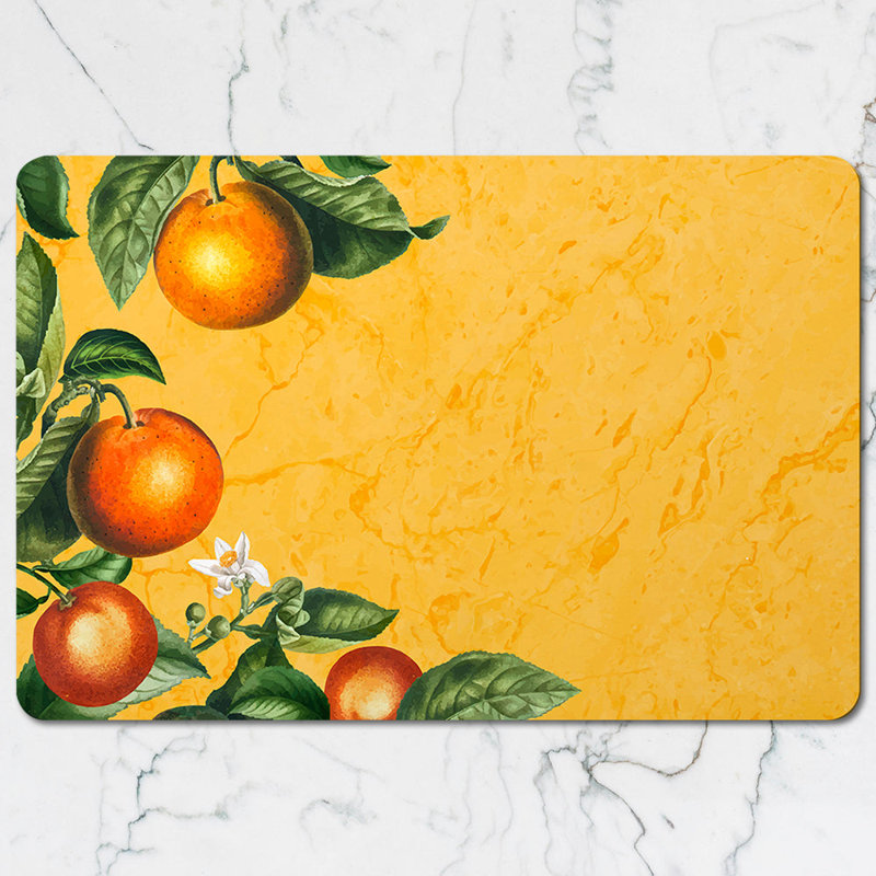 Orange Tree Placemat and Coaster Set on Yellow Textured Background
