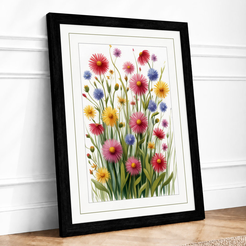 Garden Wildflowers Botanical - Framed Print, A4 - 29.7 x 21.0 cm, Black