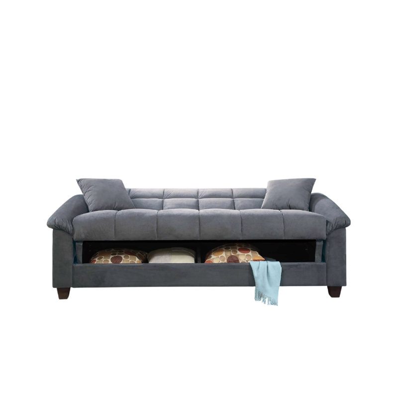 Tahira Convertible Sofa With Tapered Legs, Grey Box-Tufted Microfiber