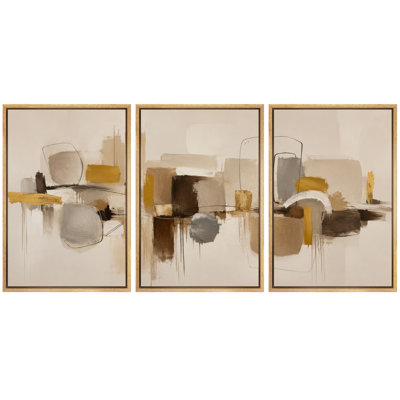 Œuvre d'art abstraite géométrique chaleureuse, tableaux de bureau, impression giclée sur toile encadrée en 3 pièces - 61 x 91 cm x 3 pièces