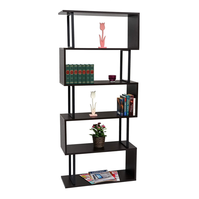 Groover 183cm H x 80cm W Iron Geometric Bookcase, Wild oak