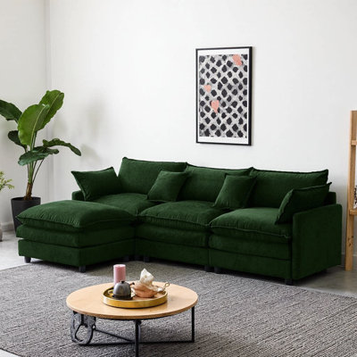 Canapé modulaire en L de 105 po avec repose-pieds | Canapé 3 places en chenille avec support à ressorts | Canapé modulaire pour salon, appartement ou salon