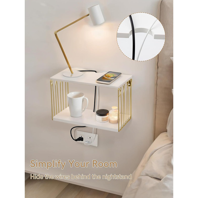 Floating Nightstand With Cable Hole, Modern Minimalism Small Wal...
