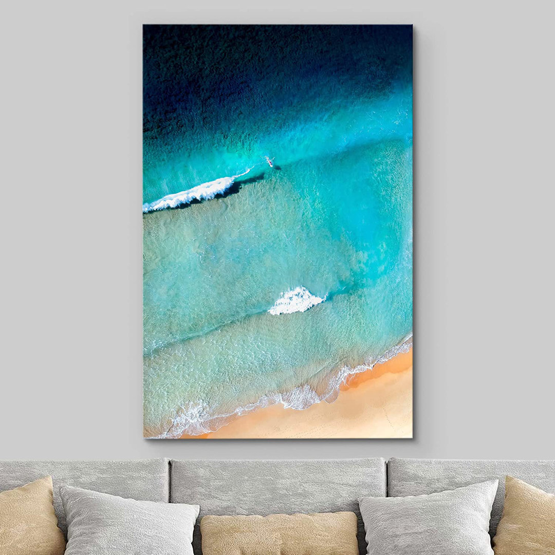Coastal Beach " Teal Waves On The Orange Beach Shore Marine Life Ocean " IDEA4WALL 