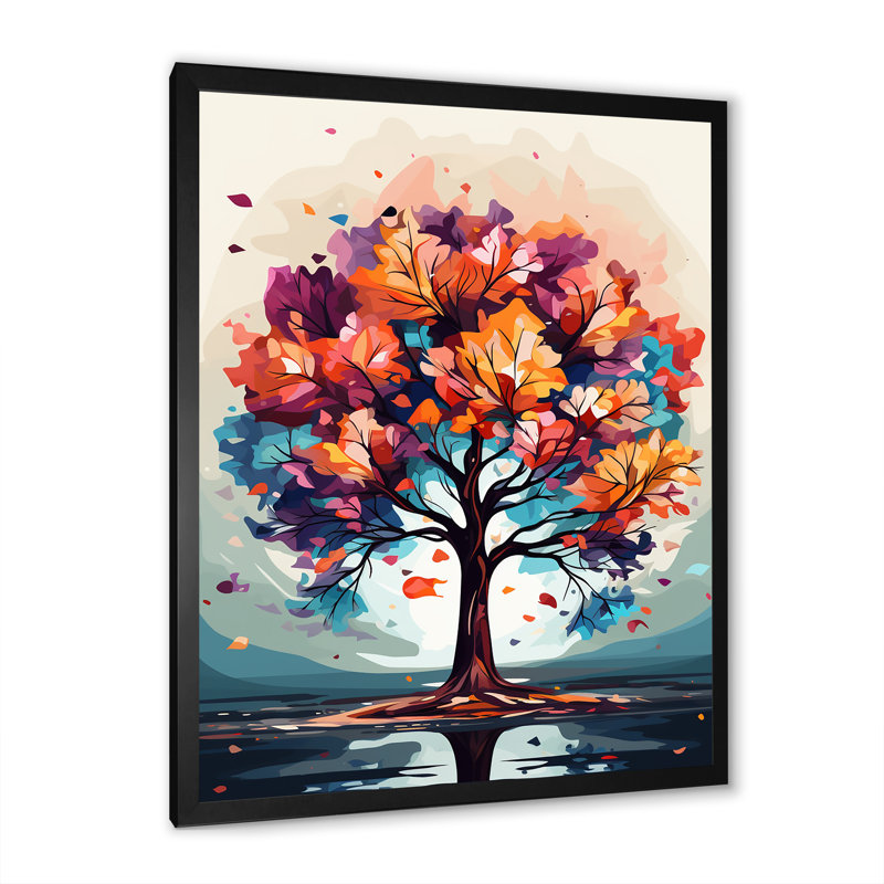 Orange orange, feuillage d'arbre I - art mural arbre, Cadre simple noir, H 20 po x l 12 po x P 1 po