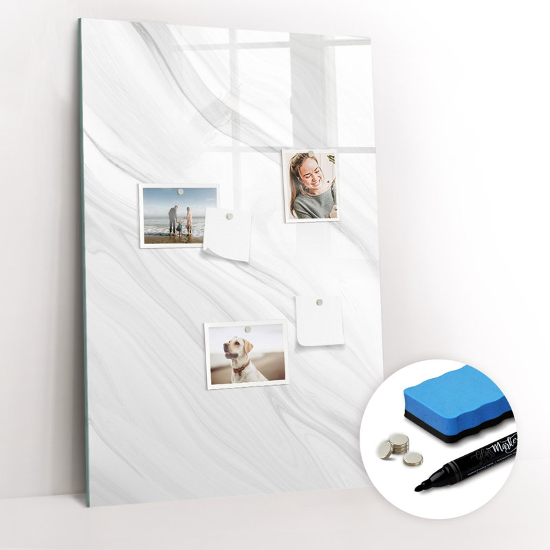 Magnetic Memo Board Whiteboard - 60 x 90 cm - With Marker and Magnets - Marble waves