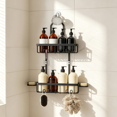 Hanging Shower Caddy, Never Rust Aluminum Shower Organizer with Hooks for Razor & Soap Holder, Bathroom Storage