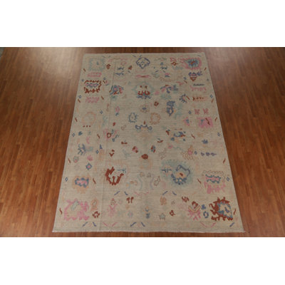 Tapis unique en laine noué à la main de style nouvel âge de 8 pi 10 po x 11 pi 10 po Oushak gris / gris anthracite / beige