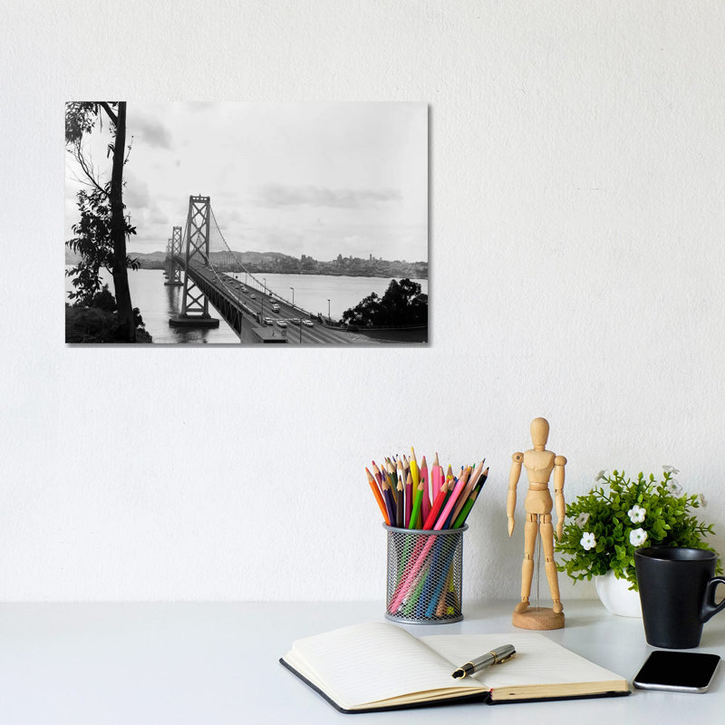 1950s Oakland Bay Bridge San Francisco California 1 Piece Wrapped Canvas Wall Art, 20.32 cm H x 30.48 cm W