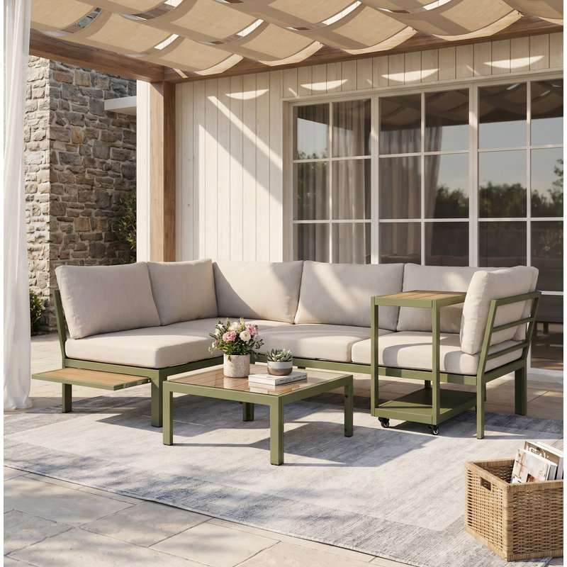 4-Piece Modular Patio Conversation Sets With Removable Cushion Coffee Table, Sectional Seating Group With End Table For 4 Person