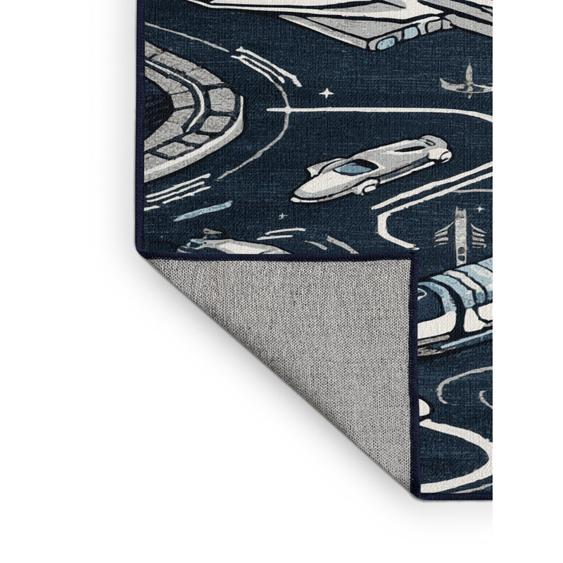 Machine Washable Transportation Gray Area Rug, Round 6'
