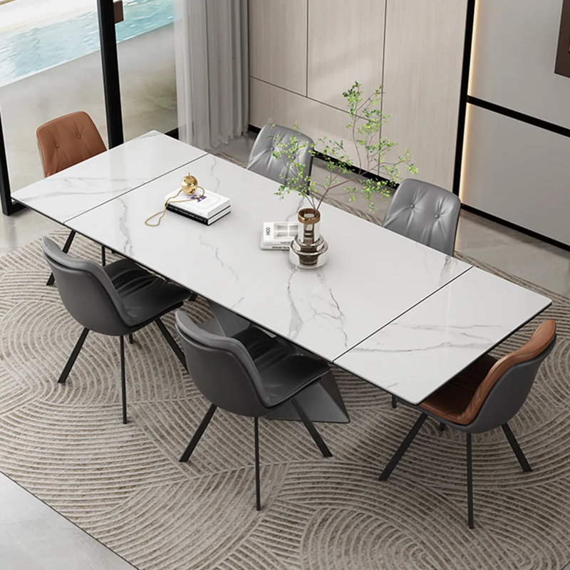 Xander  - Rectangular Glossy Sintered Stone Extendable Dining Table