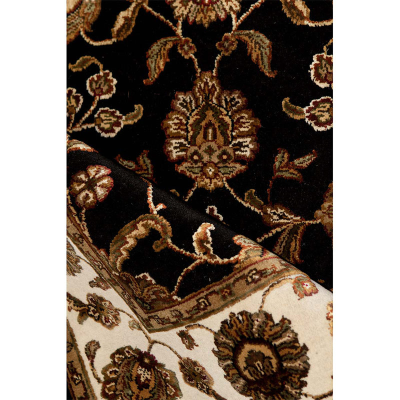 Tapis noir et ivoire de haute qualité noué à la main