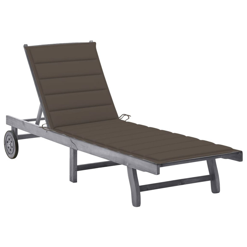 Prshant 80" Long Acacia Single chaise with Cushions, Gray, Blue