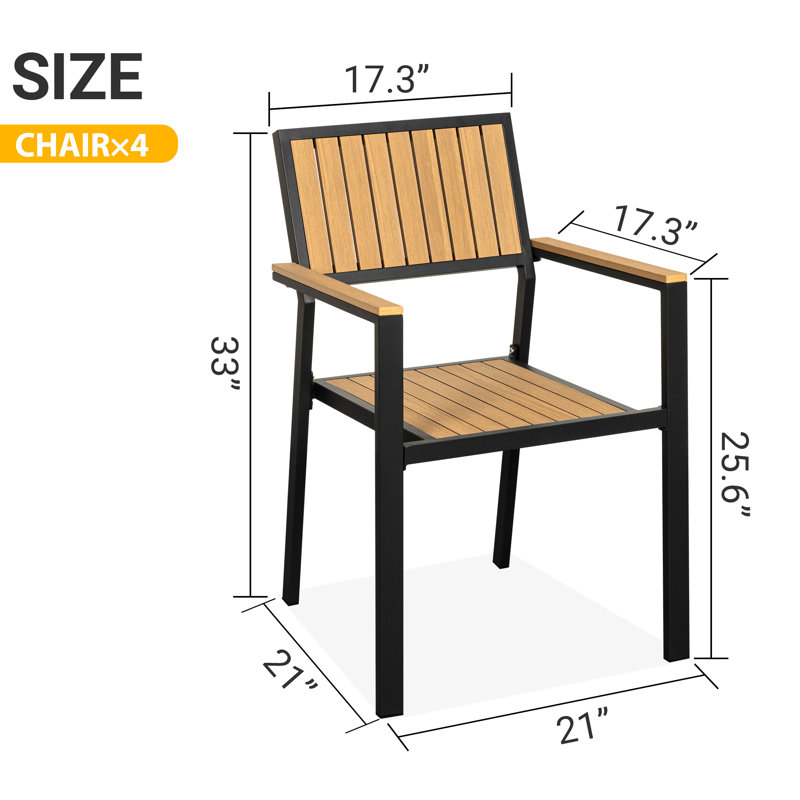 Ensemble de 4 chaises de patio d'extérieur en aluminium Loddon, Jaune