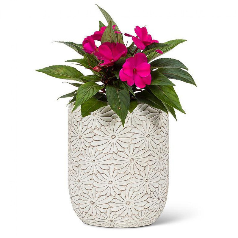 Daisy Pattern Planter Or Vase, 6.75" H x 6.75" W x 8" D