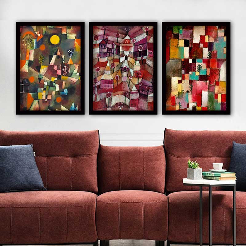 Stunning Decorative Framed Painting Set (3 Pieces), 21.7 x 29.5 Inches Each | 100% Wooden Frame with 0.8 Inch Polystyrene | UV Digital Printing | Perfect for Living Room, Office & Gallery Wall Decor