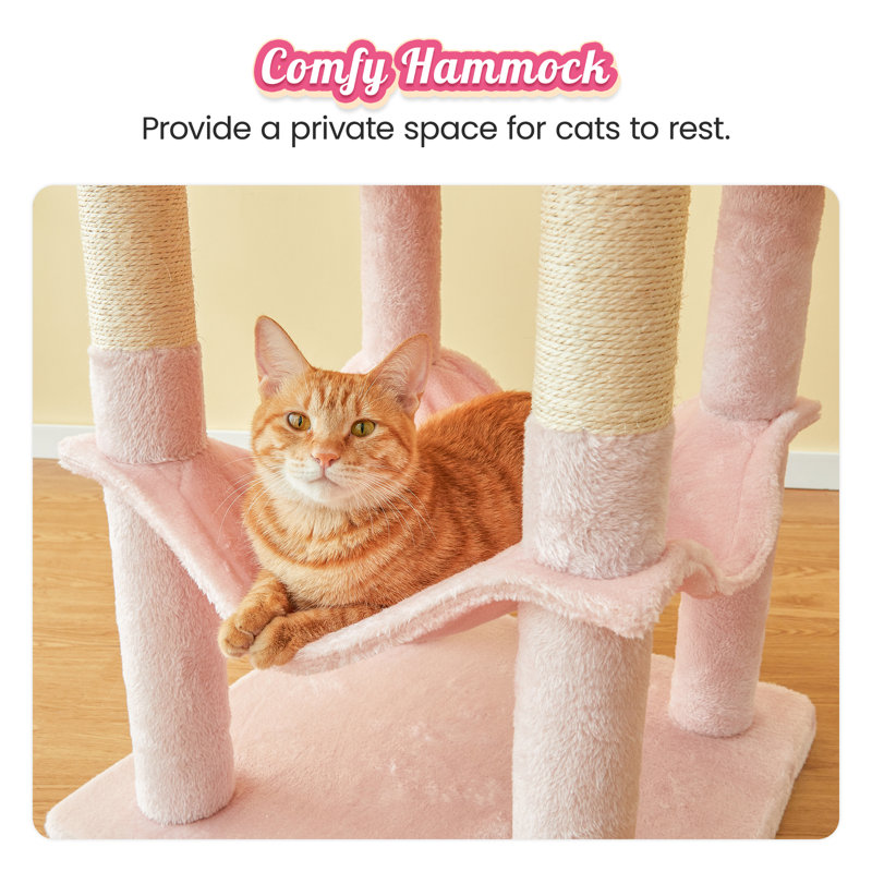 63.8-Inch Pink Multi-Level Sisal Cat Tree Tower