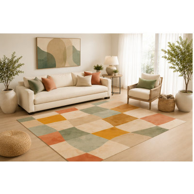Tapis à carreaux moderne ultra léger 5 pi x 7 pi «Ultra Léger» pour le salon, tapis intérieur doux à poils courts avec envers antidérapant en silicone, tapis décoratif pour la chambre à coucher, la salle à manger, le bureau, les enfants et les animaux de compagnie