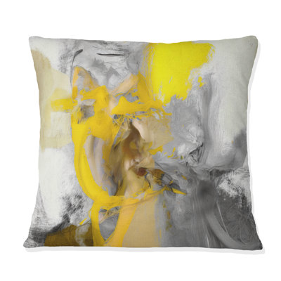 Moutarde jaune et gris vif I - coussin imprimé