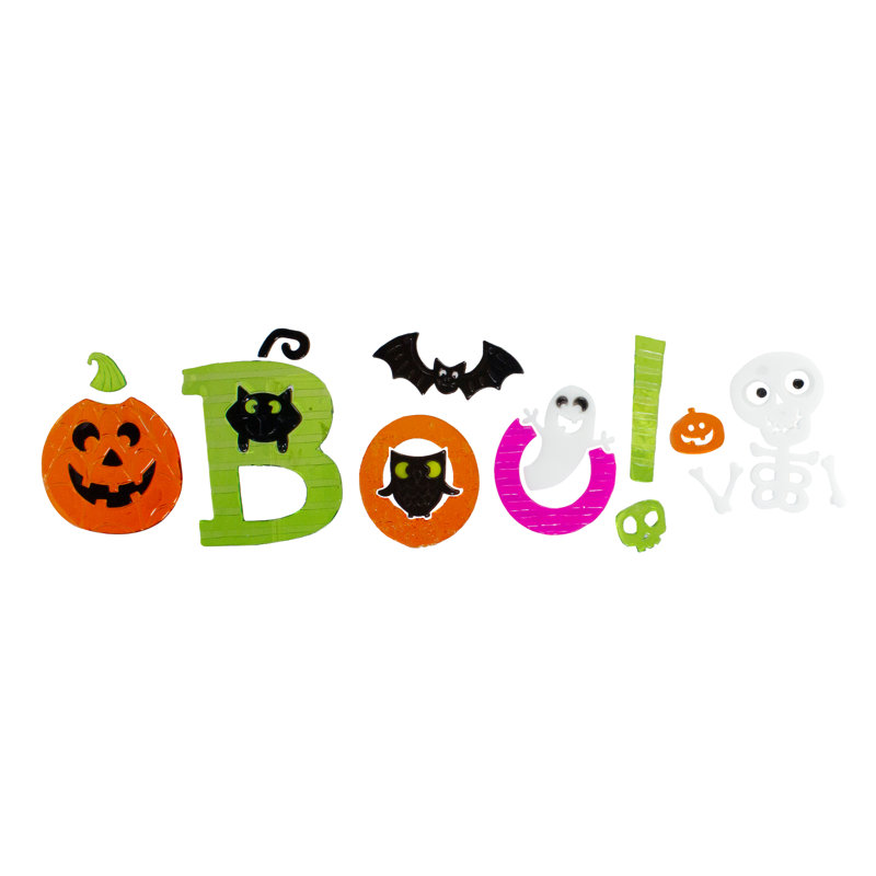 Orange And Green "Boo!" Halloween Gel Window Clings