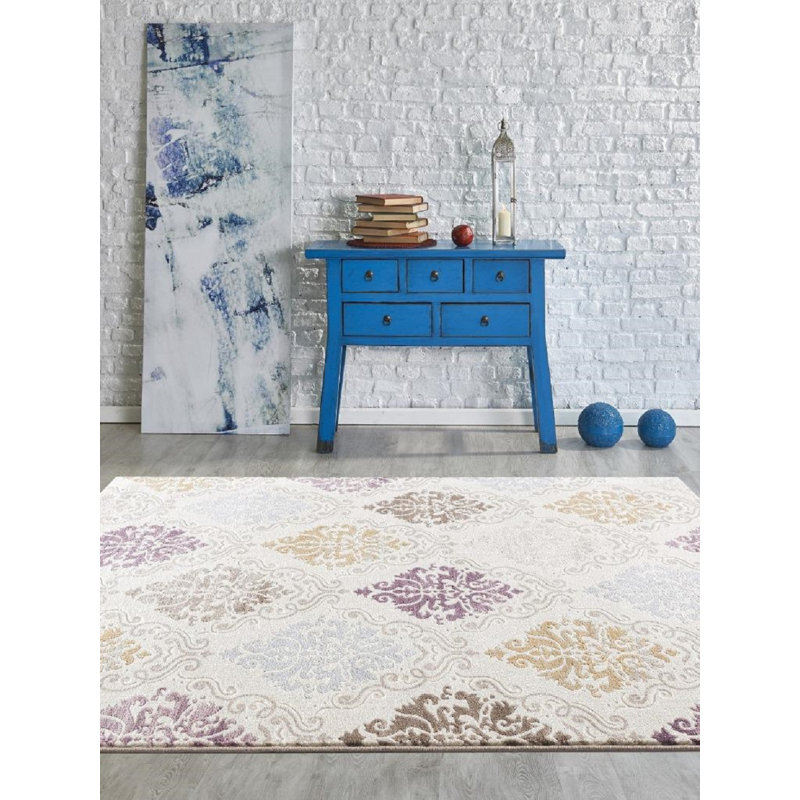Tapis intérieur/extérieur crème ikat Milne, Rectangle de 5 pi x 7 pi