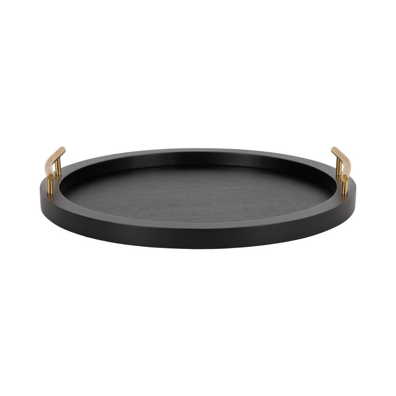 Round Ottoman Tray with Metal Handles, Black