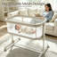 Berceau pour bébé - Lit de bébé tout en maille respirante avec roulettes, réglable en hauteur pour les nouveau-nés, 7 po, beige