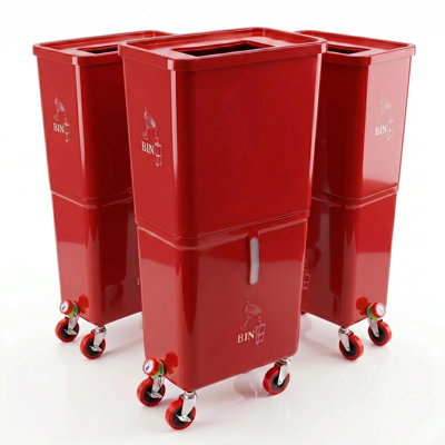 Commercial Beverage Disposal Bin (3-Pack, Red) – Dual-Compartment Drink Dump Station with Locking Wheels for Bars, Restaurants, Catering & Events