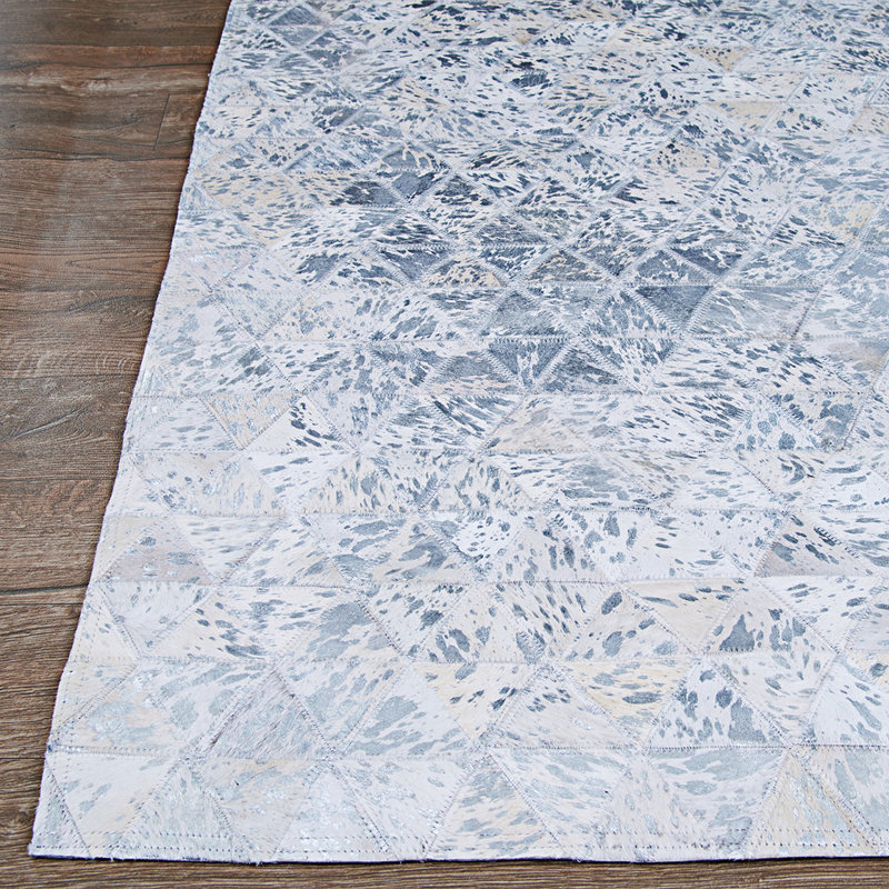 Easthampton Silver Grey Geometric Handmade Cowhide Rug, Rectangle 3'4" x 5'4"