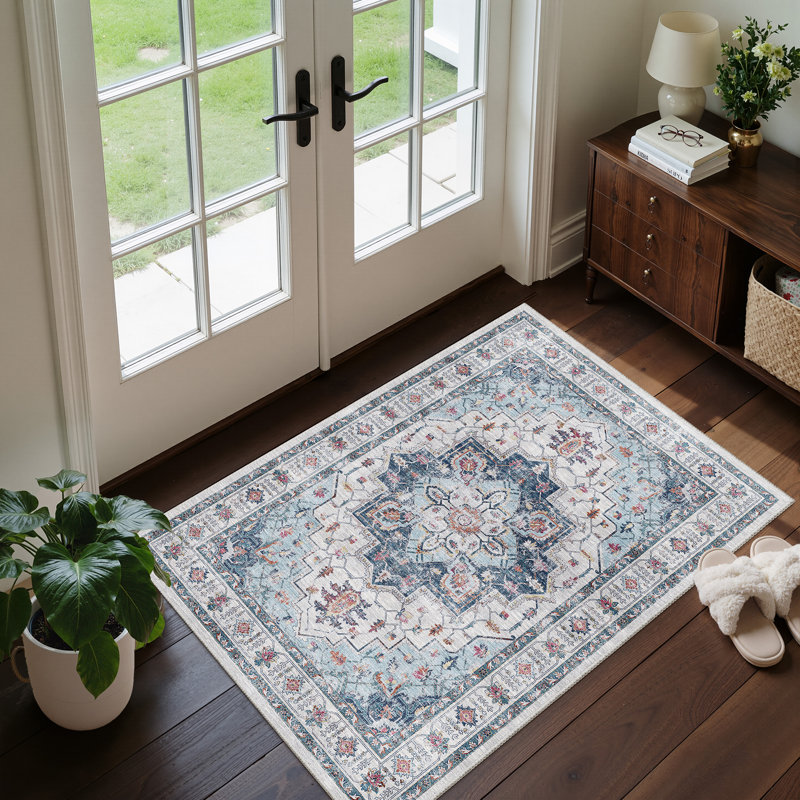 Malila Machine Washable Non-Slip Area Rug, Blue, Rectangle 2' x 3'