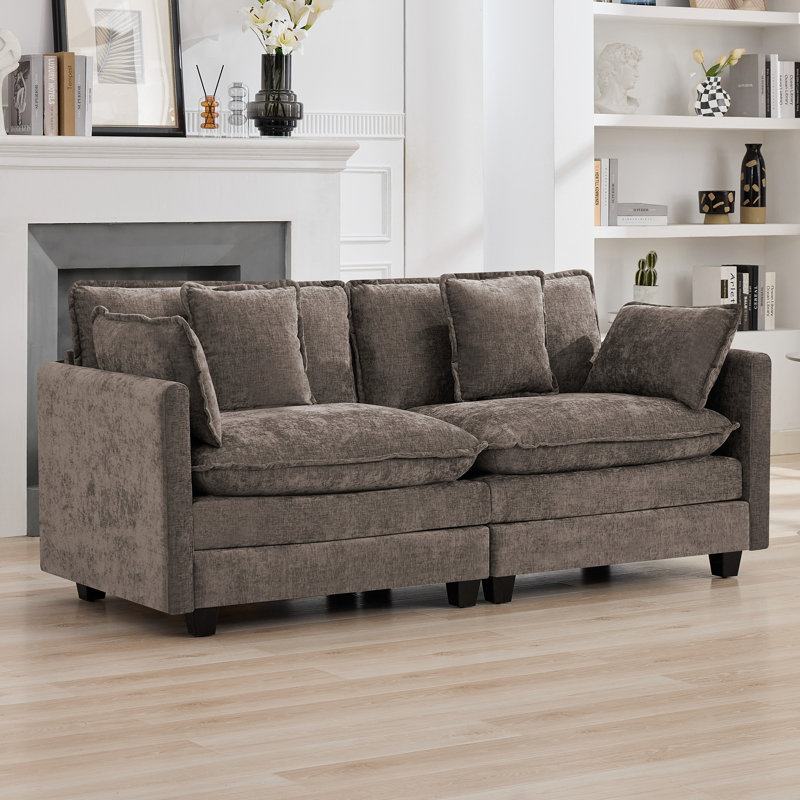 Canapé modulaire en tissu d'ameublement Chenille, Brun, 2 places