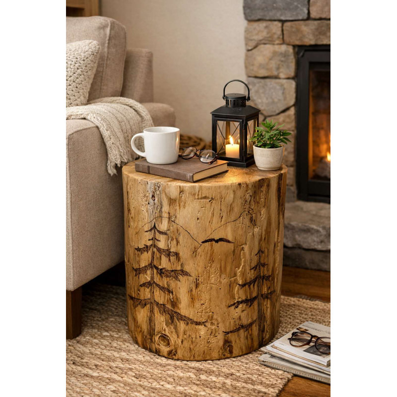 Souche de pin Woodland, support pour plante / table d'appoint / tabouret, 12 po x 18 po, vernis naturel transparent