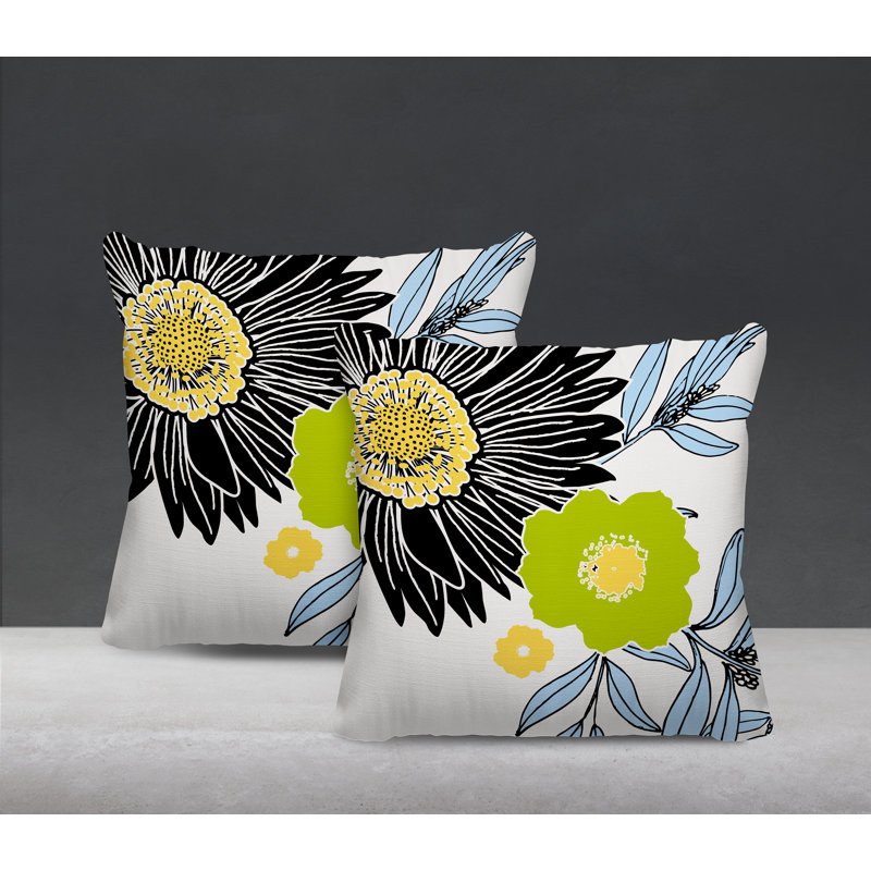 Housse et insert de coussin décoratif intérieur / extérieur en mélange de polyester, L 19 po x H 19 po, Noir