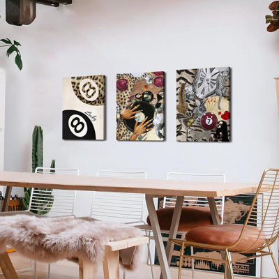 Trendy Leopard Wall Art Set Of 3, Cheetah Wall Decor Aesthetic, Black Girl 8 Ball Poster Canvas Print Pictures Funky Lucky Artwork For Bedroom Living Room Framed 12X16 Inch