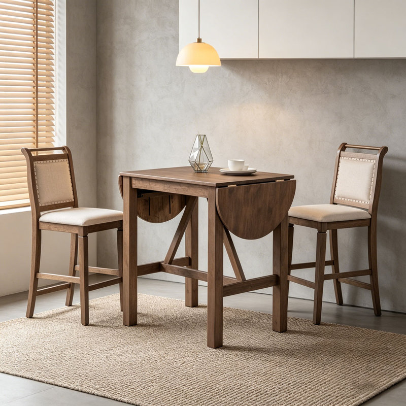 Ensemble de table de salle à manger à hauteur de comptoir 3 pièces, Brun