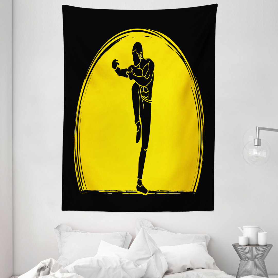 Wandbehang Bicolour Design Eastern Martial Art Posed Mann Silhouette auf Mond