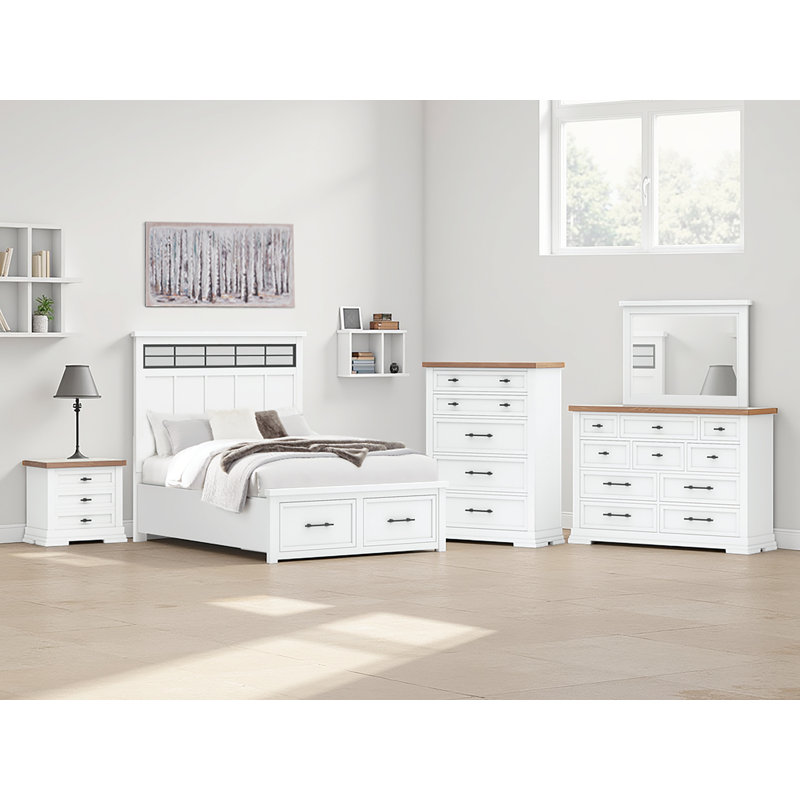 Grand lit avec panneau de rangement Ashbryn, Blanc, Grand lit