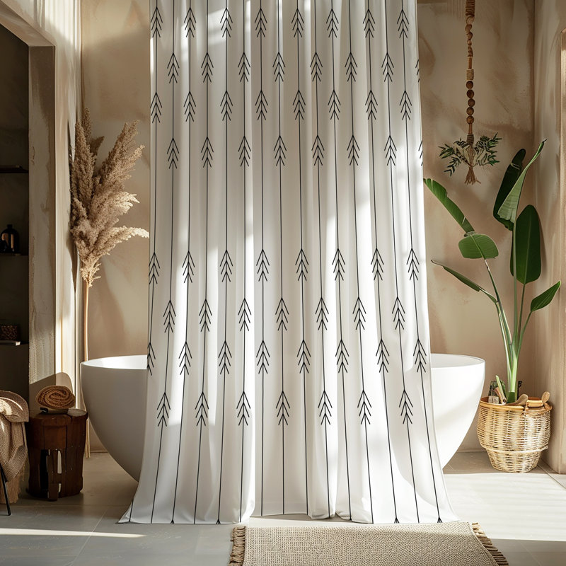 Contrast Calm Shower Curtain, 72"H x 70"W, White/Black