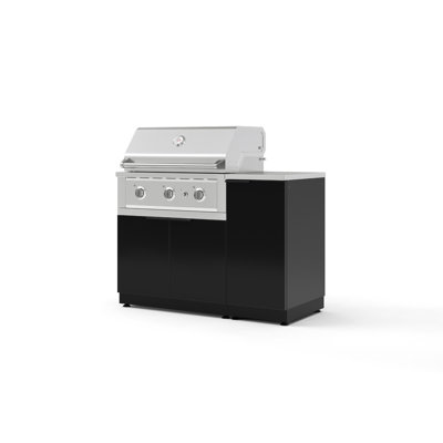 Ensemble d'armoire d'extérieur en aluminium noir 4 pièces avec 1 porte, 1 gril, un barbecue au propane liquide 33 po et un comptoir en acier inoxydable 16 po