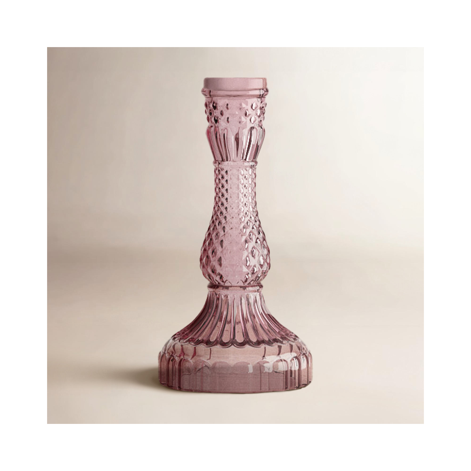 Samira Glass Tabletop Candlestick, Pink